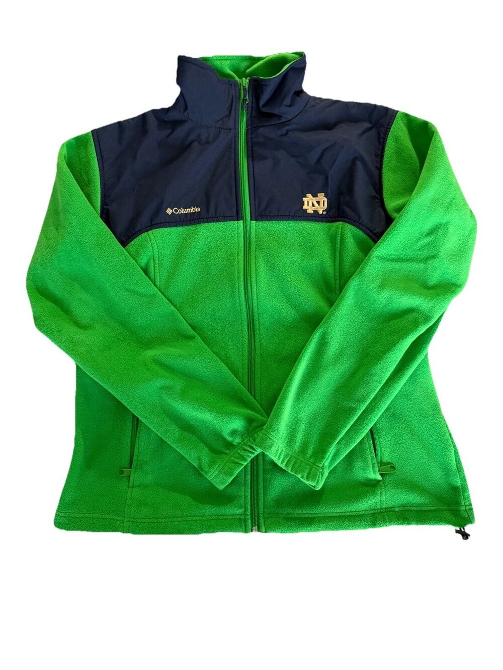 Columbia Notre Dame Fighting Irish Full Zip Fleece Jacket Womens XL Green Navy